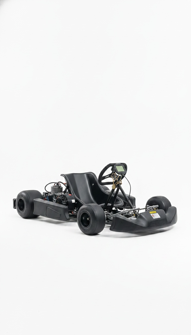 Kart de competição para adultos, chassis tubular preto e pneus slick