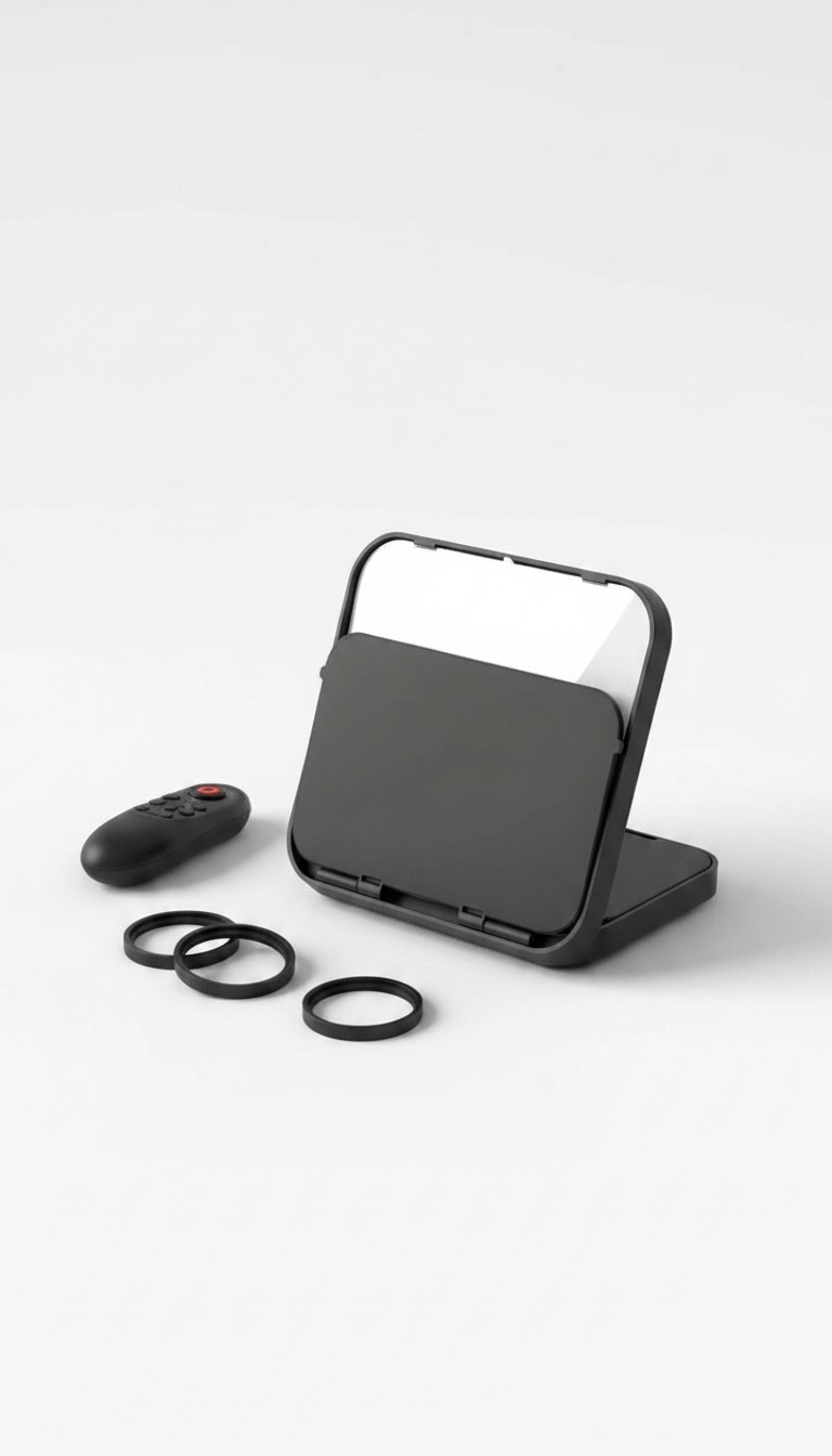 Teleprompter dobrável para telemóvel com comando e anéis para lentes