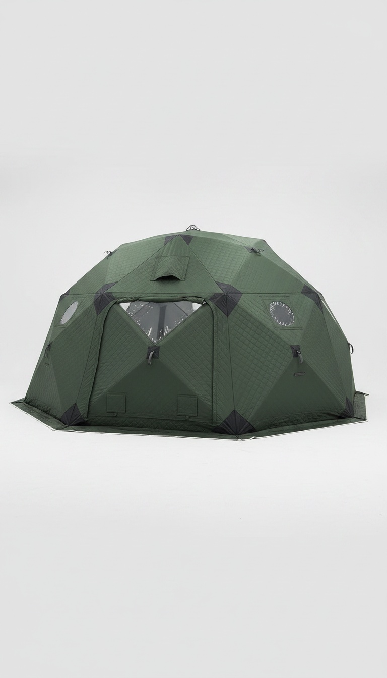 Tenda iglu térmica acolchoada verde, vista frontal