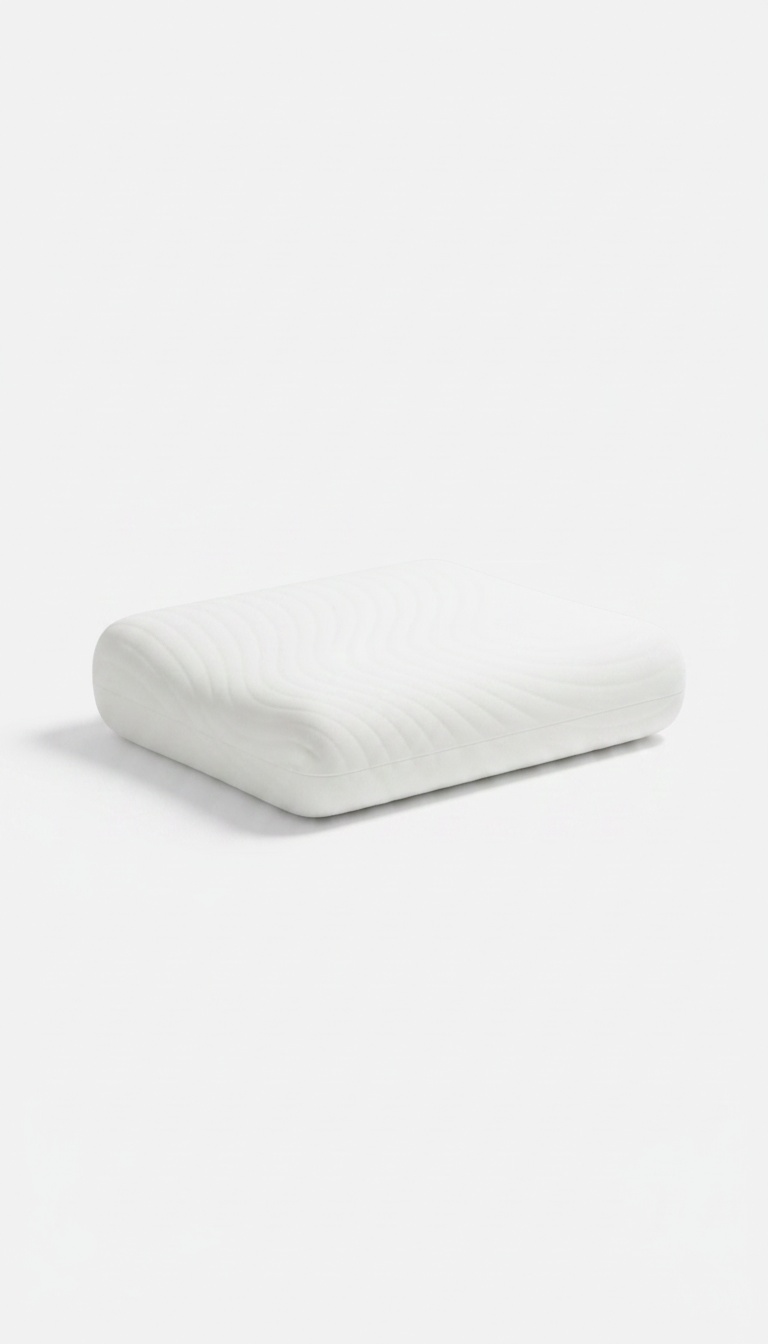 Almofada ergonómica de espuma viscoelástica branca vista de frente