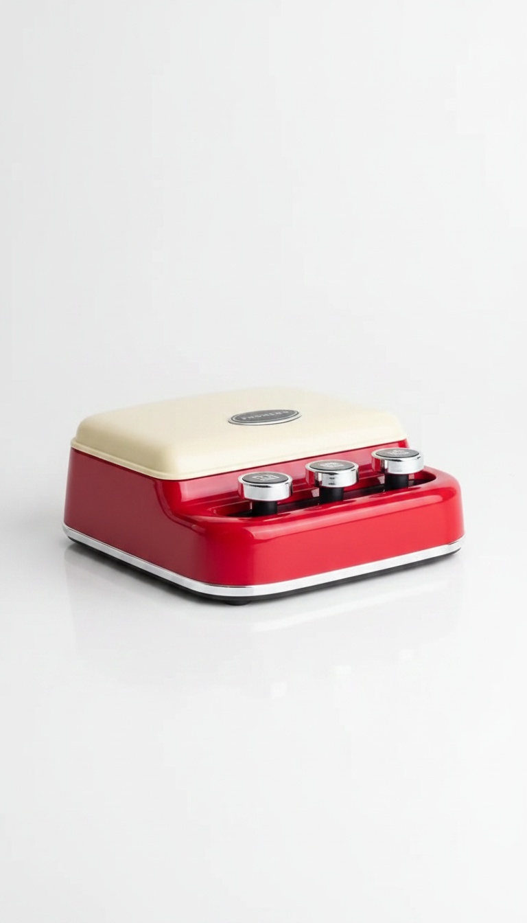 Máquina de etiquetas e fitas personalizadas em vermelho retro