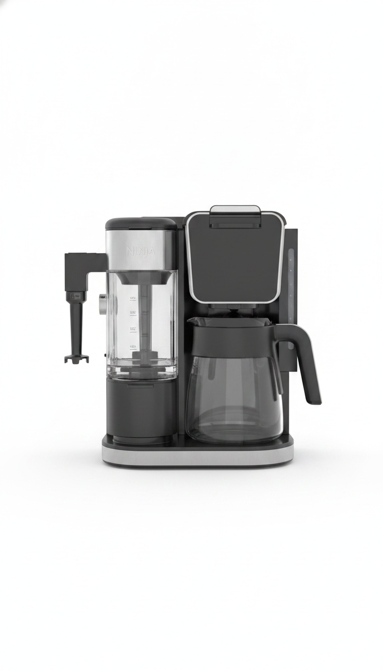 Vista frontal da máquina de café com painel de comandos