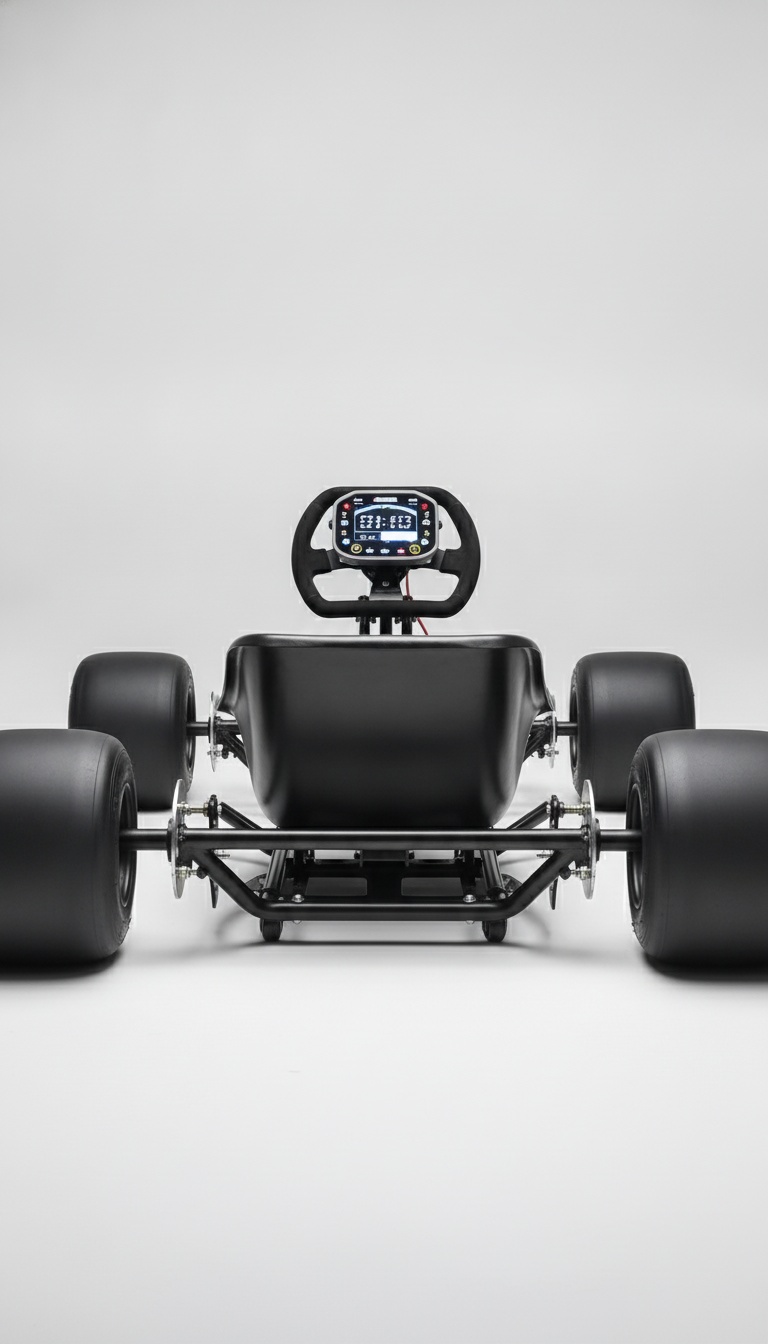 Detalhe do volante com painel digital do kart