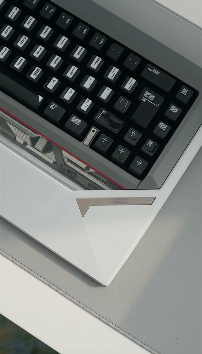Pormenor do acabamento lateral e estrutura do teclado