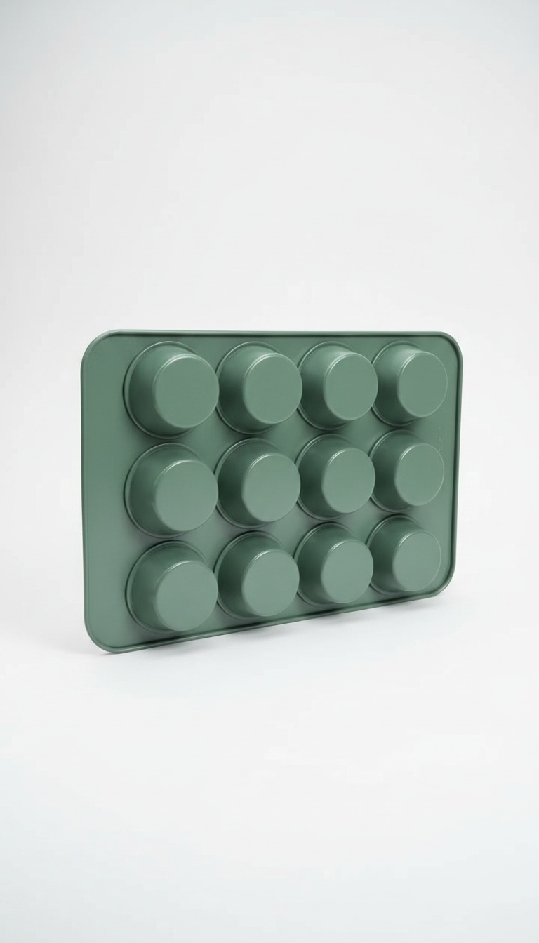 Forma de queques verde-sálvia em três quartos