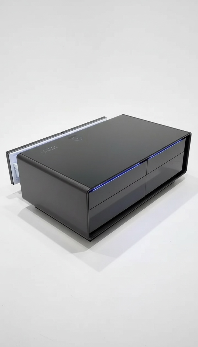 Mesa de centro frigorífica vista em três quartos