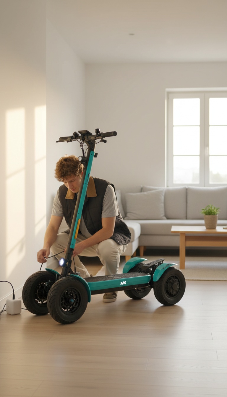 Trotinete elétrica de quatro rodas em ambiente de utilização real ao ar livre