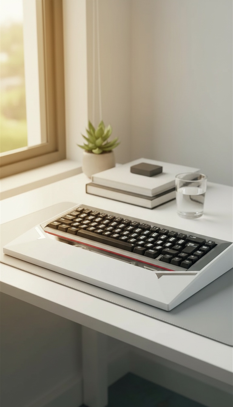 Teclado mecânico em ambiente de secretária de trabalho