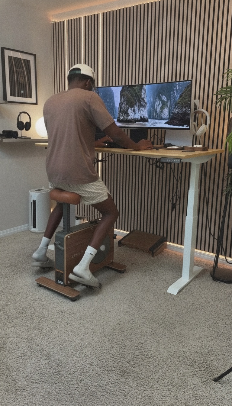 Bicicleta de secretária num ambiente de casa