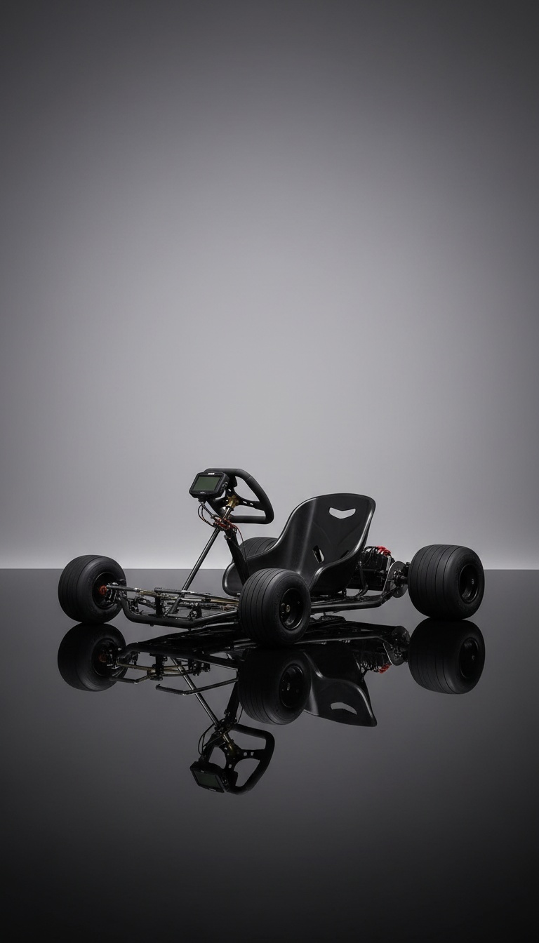 Kart de competição visto em estúdio com reflexo