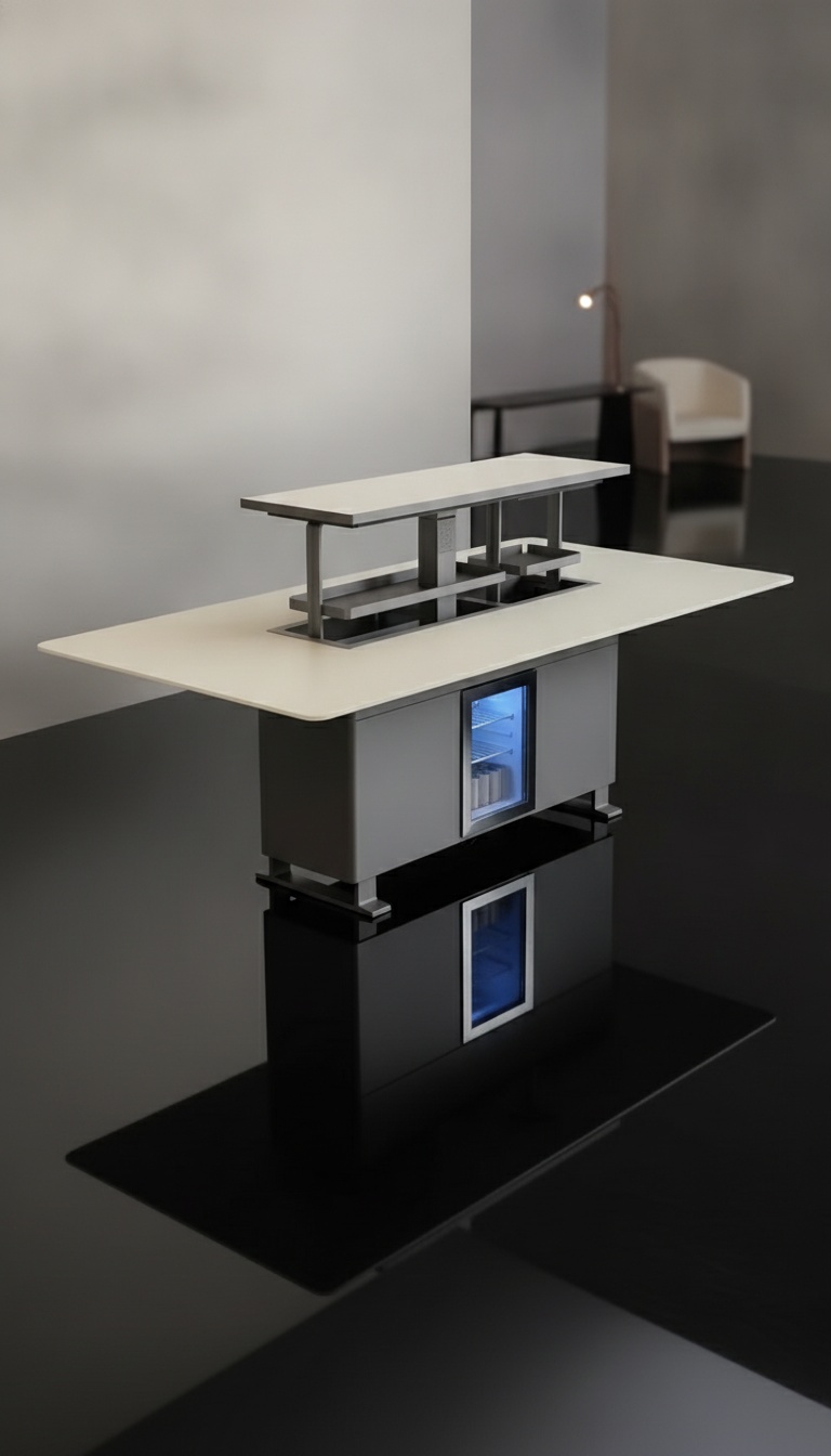 Pormenor do acabamento e do tampo da mesa elevatória