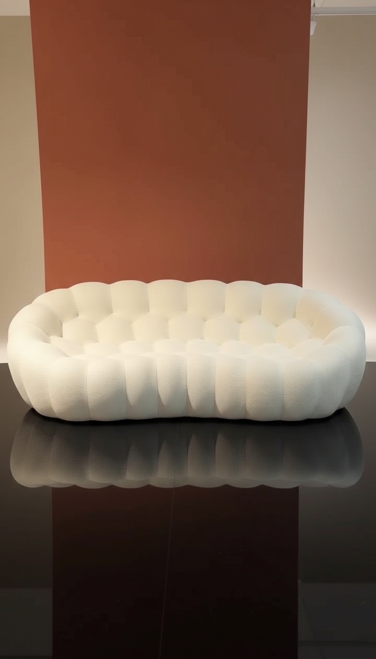 Sofá em destaque com acabamento limpo e elegante