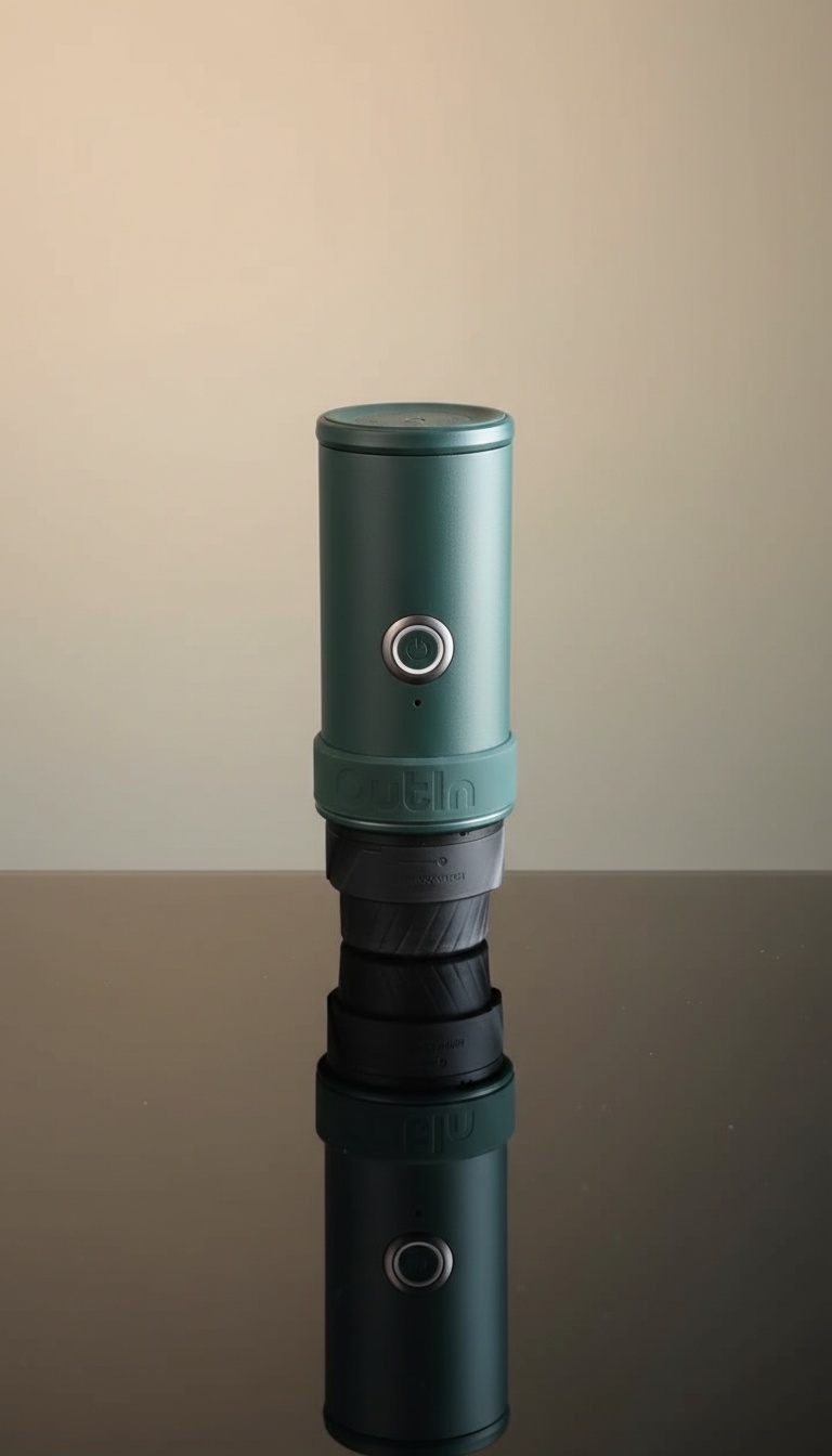 Máquina de café expresso portátil verde com acabamento mate