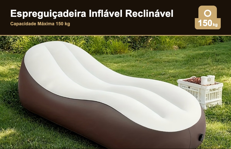 Espreguiçadeira inflável no jardim — design ergonómico reclinável